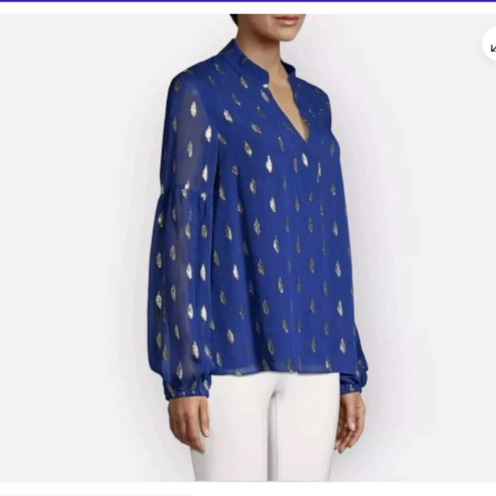 Lilly Pulitzer Shea Silk in Lapis Lazuli Blue Metallic Gold Size M - Picture 2 of 9